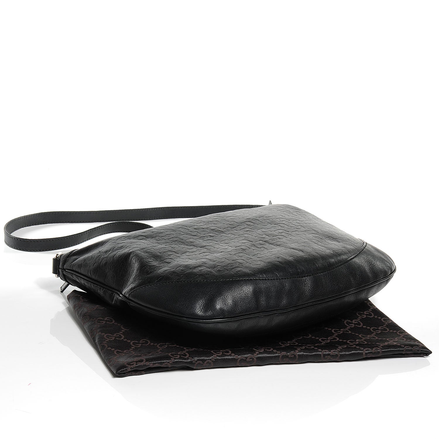 Gucci Calfskin Horsebit Embossed Large Half Moon Hobo Black 4 of 8