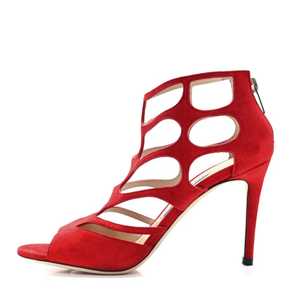 Jimmy Choo Suede Ren 100 Sandals 38.5 Red 1 of 8