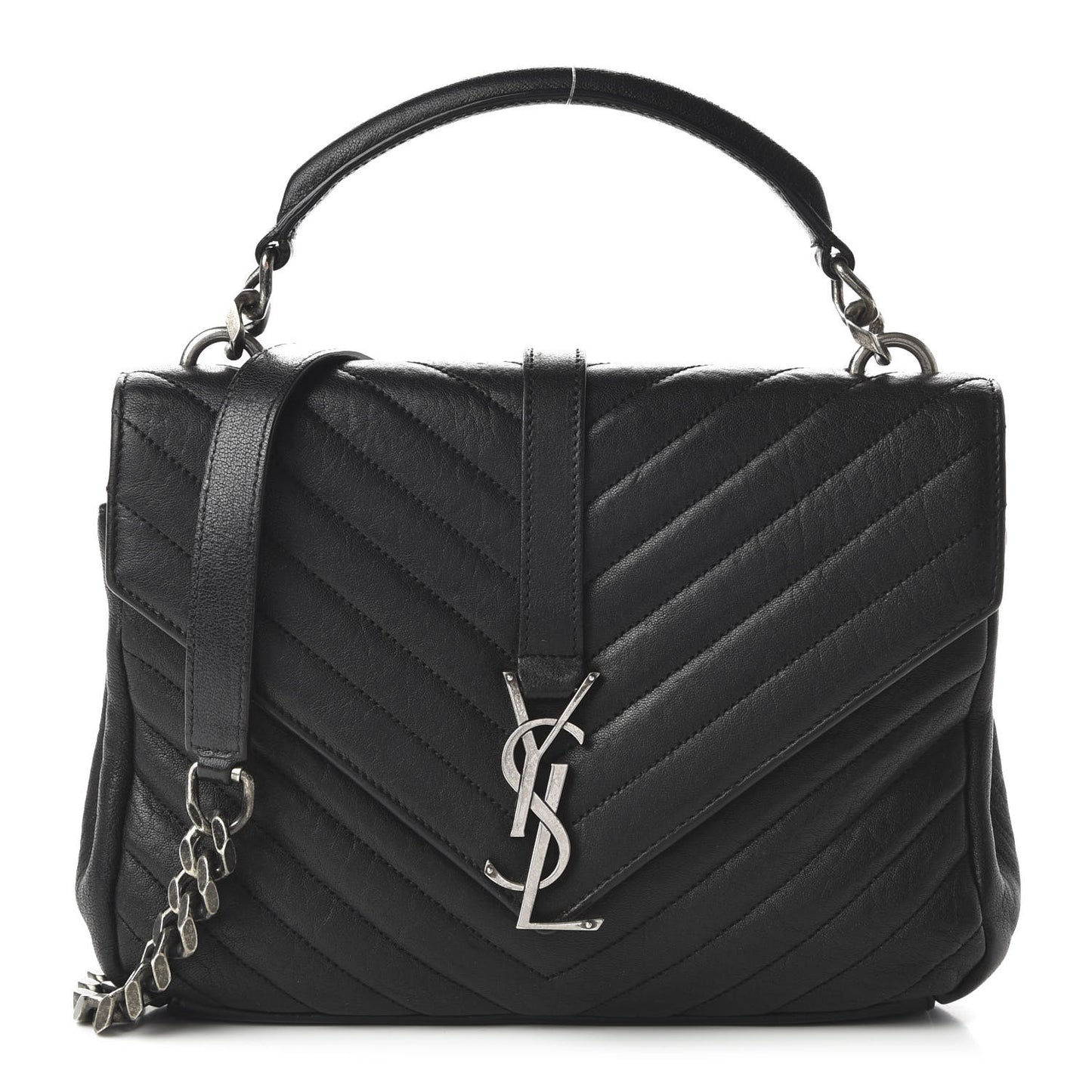 Sheepskin Matelasse Chevron Monogram Medium College Bag Black