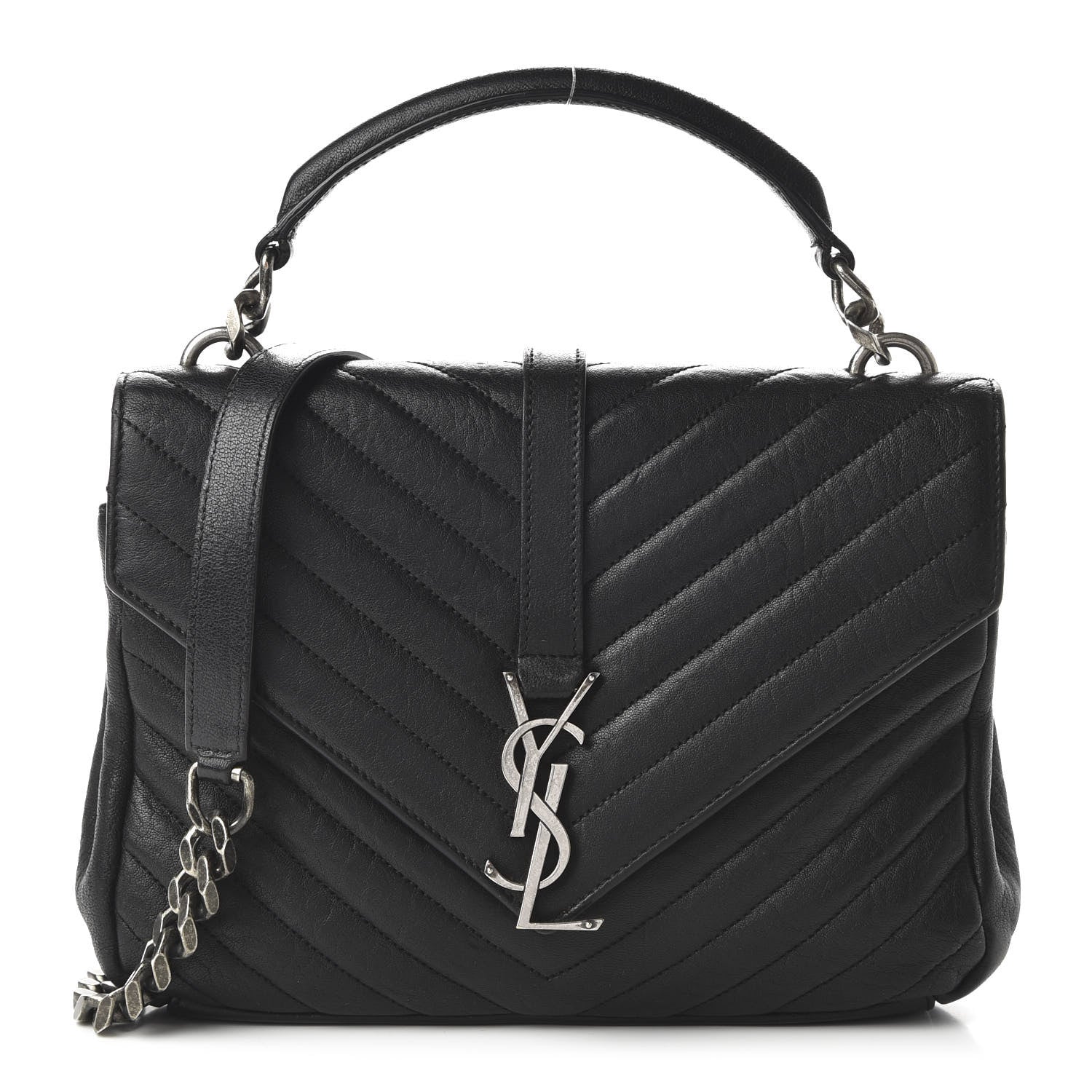 Saint Laurent Sheepskin Matelasse Chevron Monogram Medium College Bag Black 1 of 9