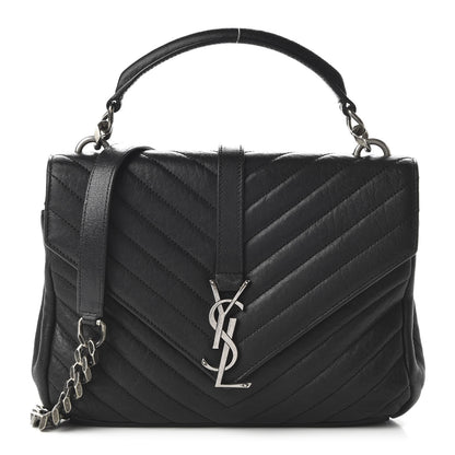 Saint Laurent Sheepskin Matelasse Chevron Monogram Medium College Bag Black 1 of 9