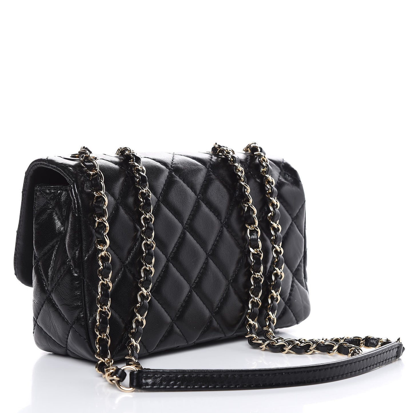 Shiny Lambskin Quilted Small Montcoco Flap Black