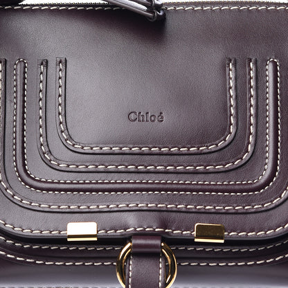Chloe Shiny Calfskin Small Marcie Saddle Shoulder Bag Black Raisin 4 of 13