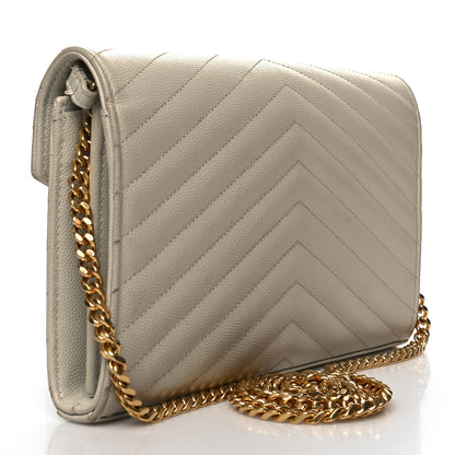Saint Laurent Grain De Poudre Matelasse Chevron Monogram Chain Wallet Crema Soft 3 of 16