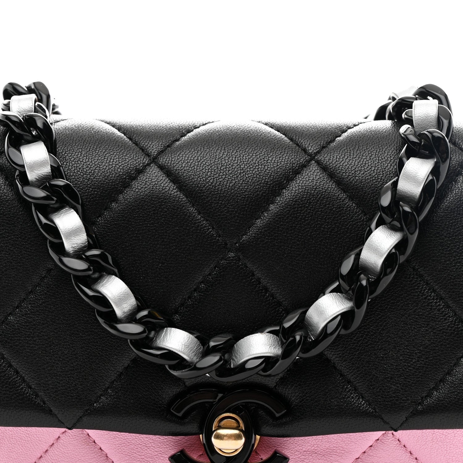 Chanel Lambskin Quilted Mini Lacquered Chain Flap Black Pink Beige Silver 8 of 10
