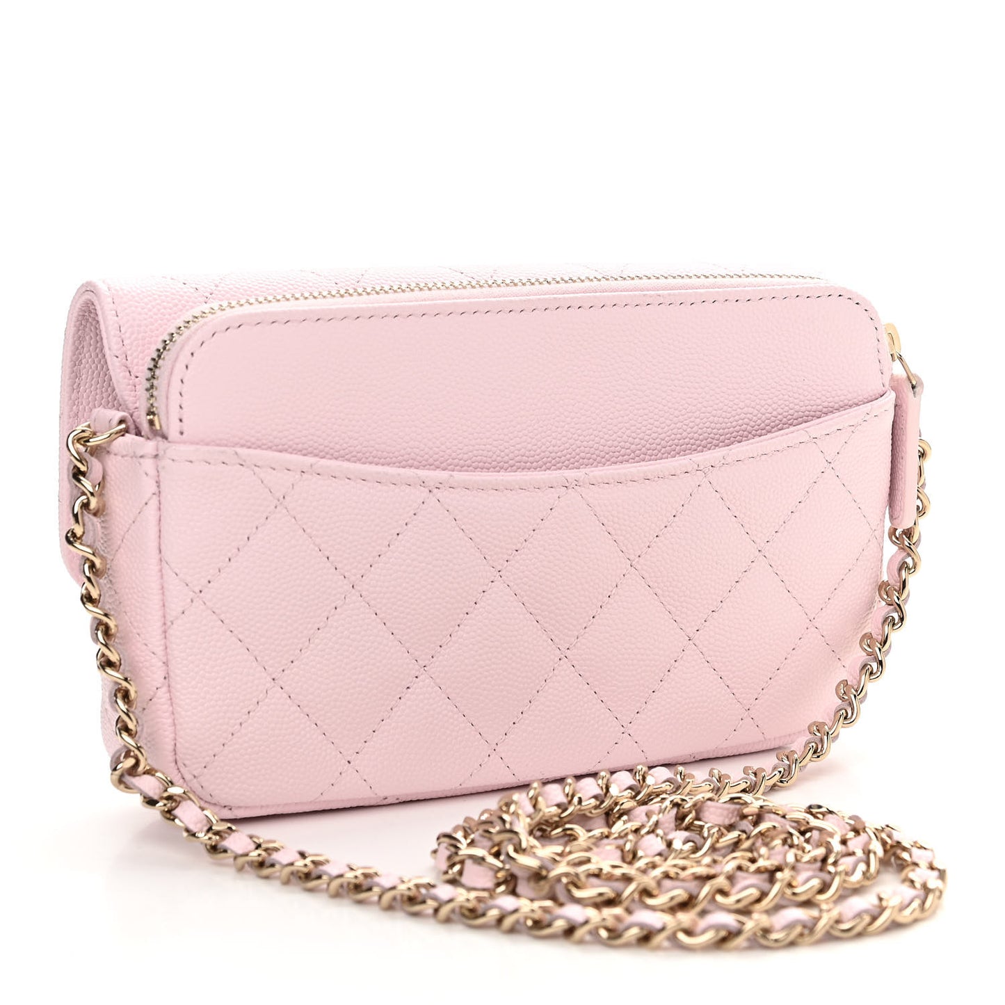 Caviar Quilted Flap Phone Holder With Chain Light Pink