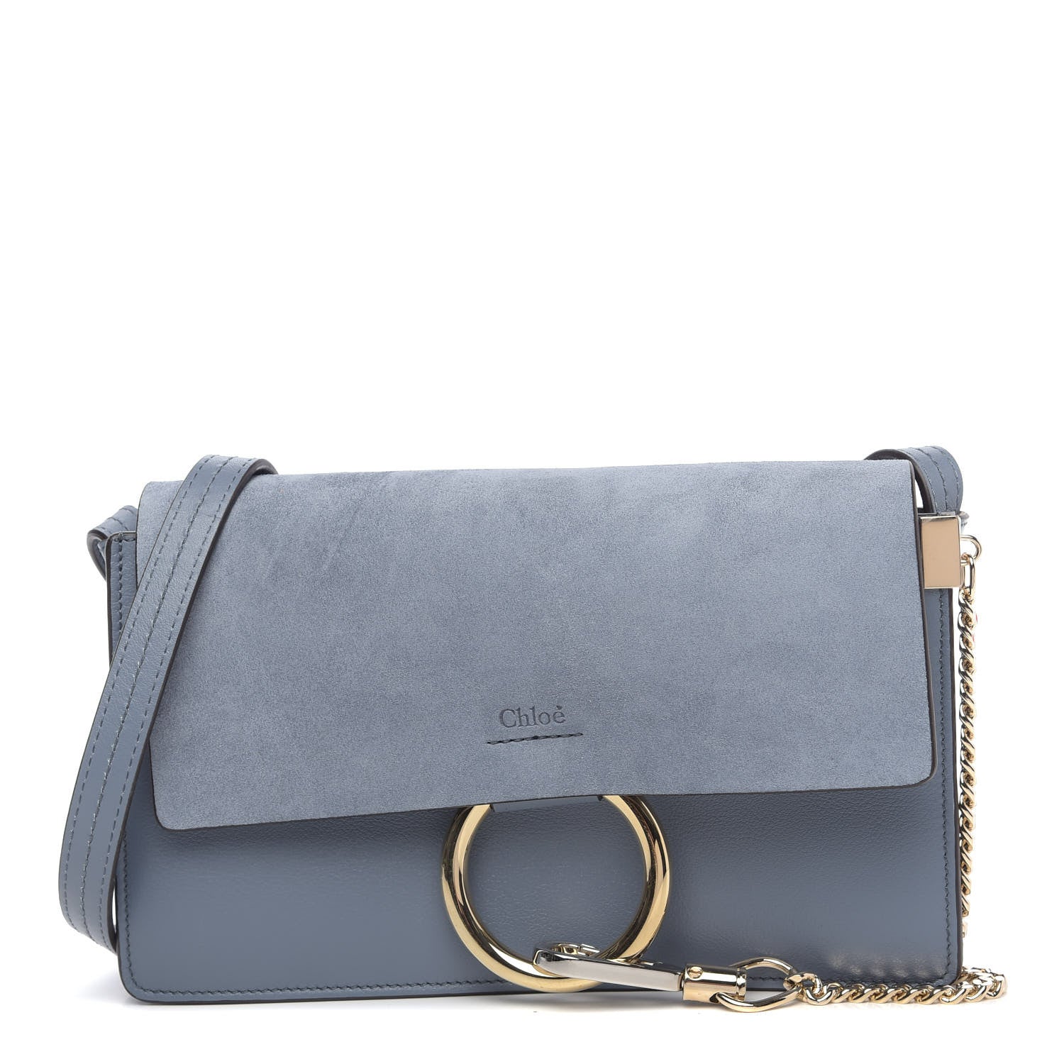 Chloe Suede Calfskin Small Faye Shoulder Bag Ash Blue 1 of 9