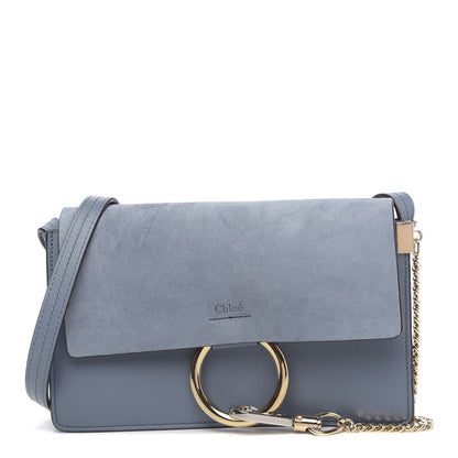 Chloe Suede Calfskin Small Faye Shoulder Bag Ash Blue 1 of 9