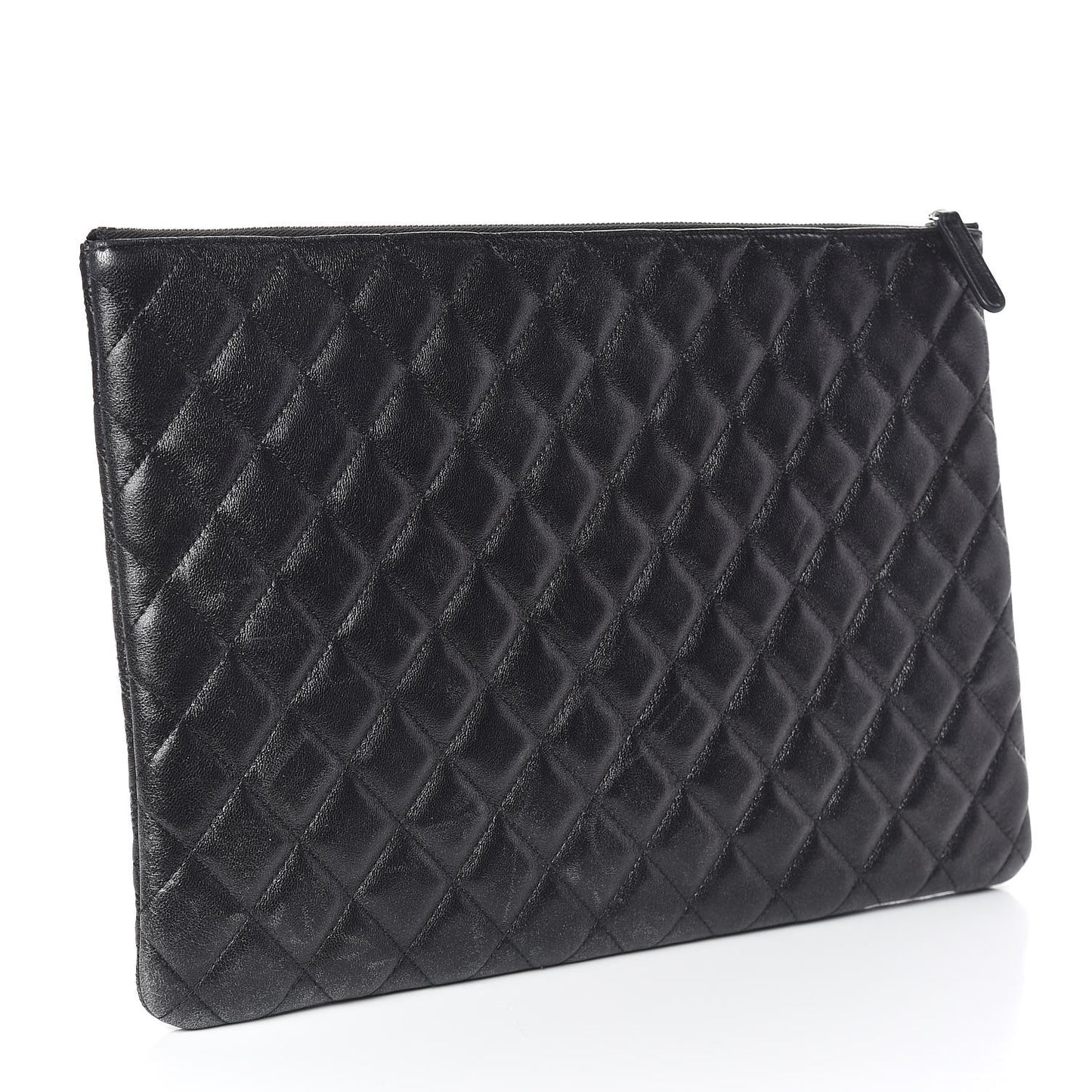 Metallic Lambskin Star Embossed Large Cosmetic Pouch Black