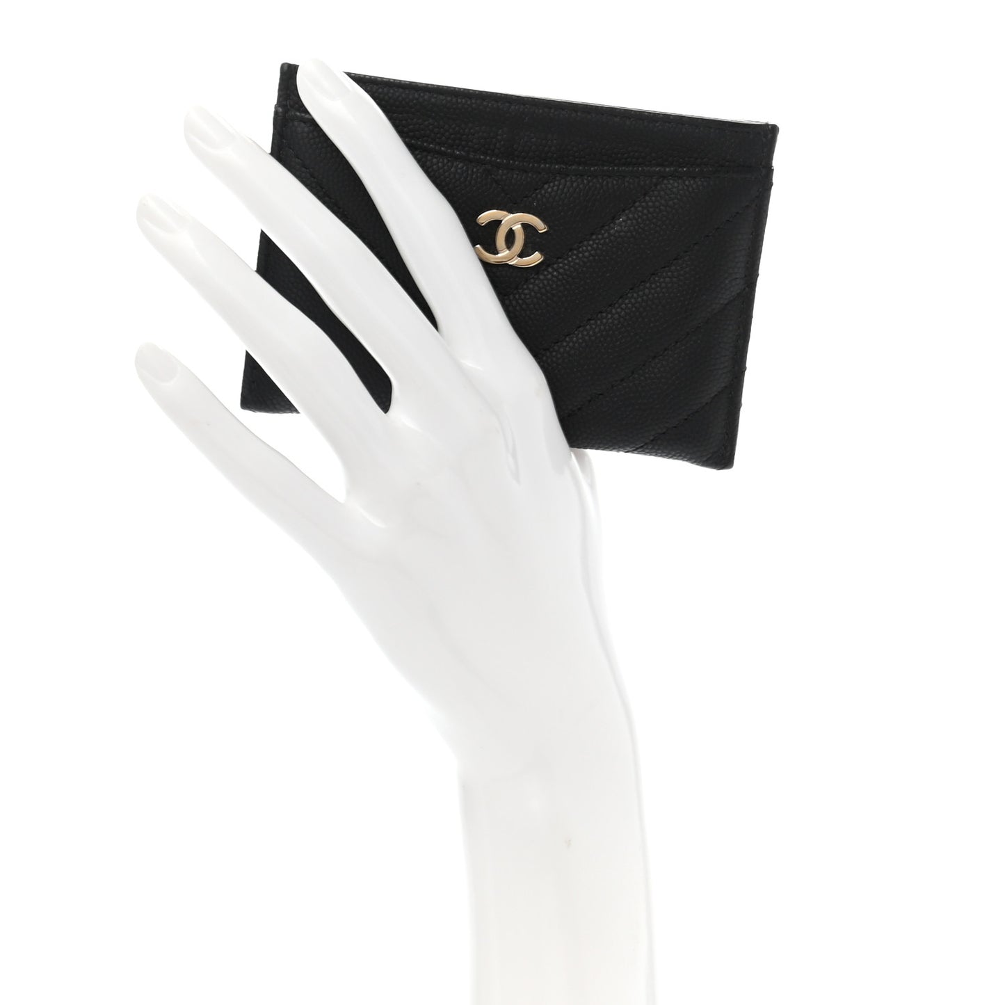Caviar Chevron Quilted Card Holder Black