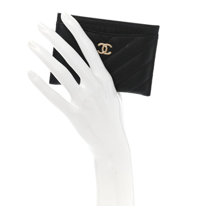 Chanel Caviar Chevron Quilted Card Holder Black 2 of 9