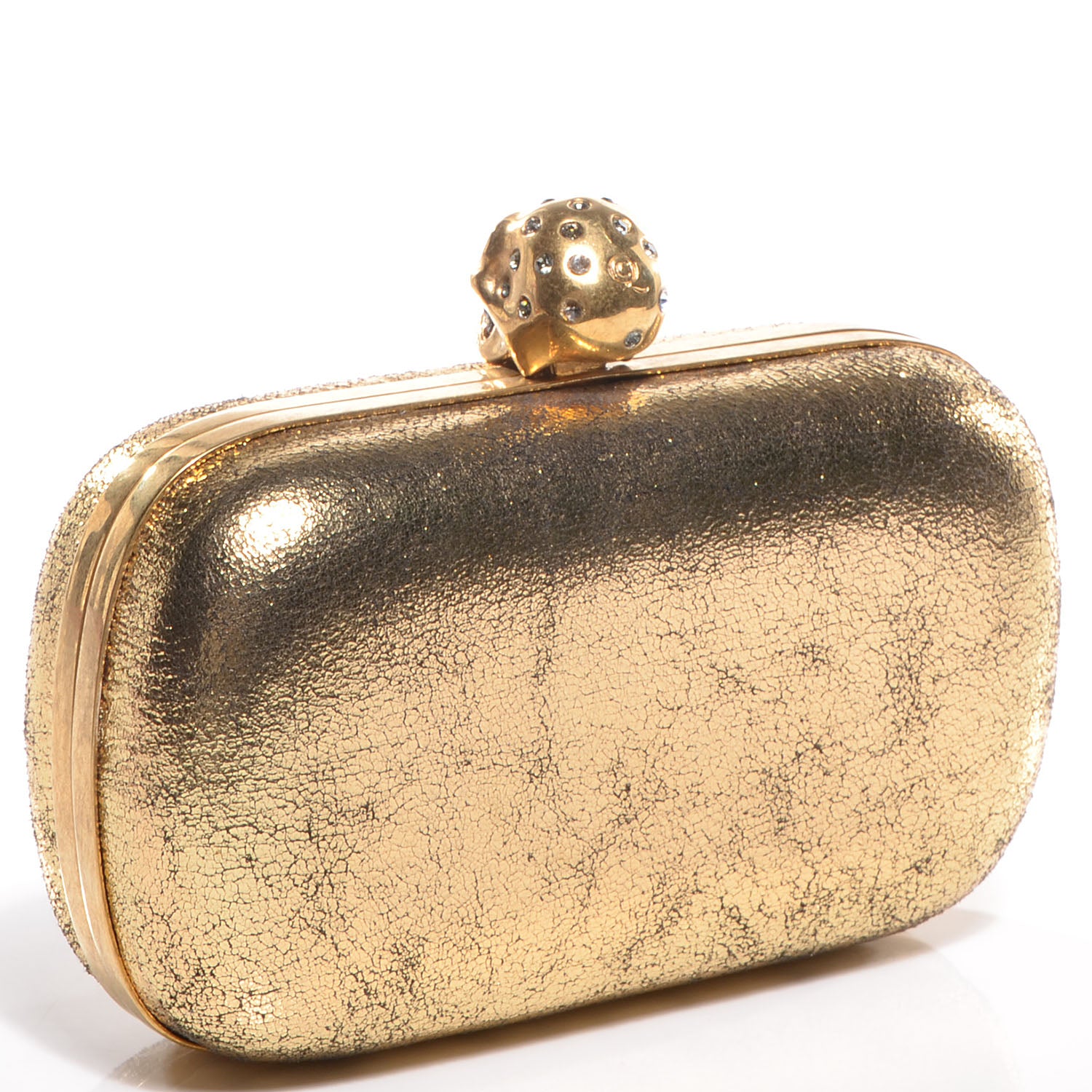 Alexander McQueen Metallic Crackled Leather Skull Box Clutch Gold 3 of 7