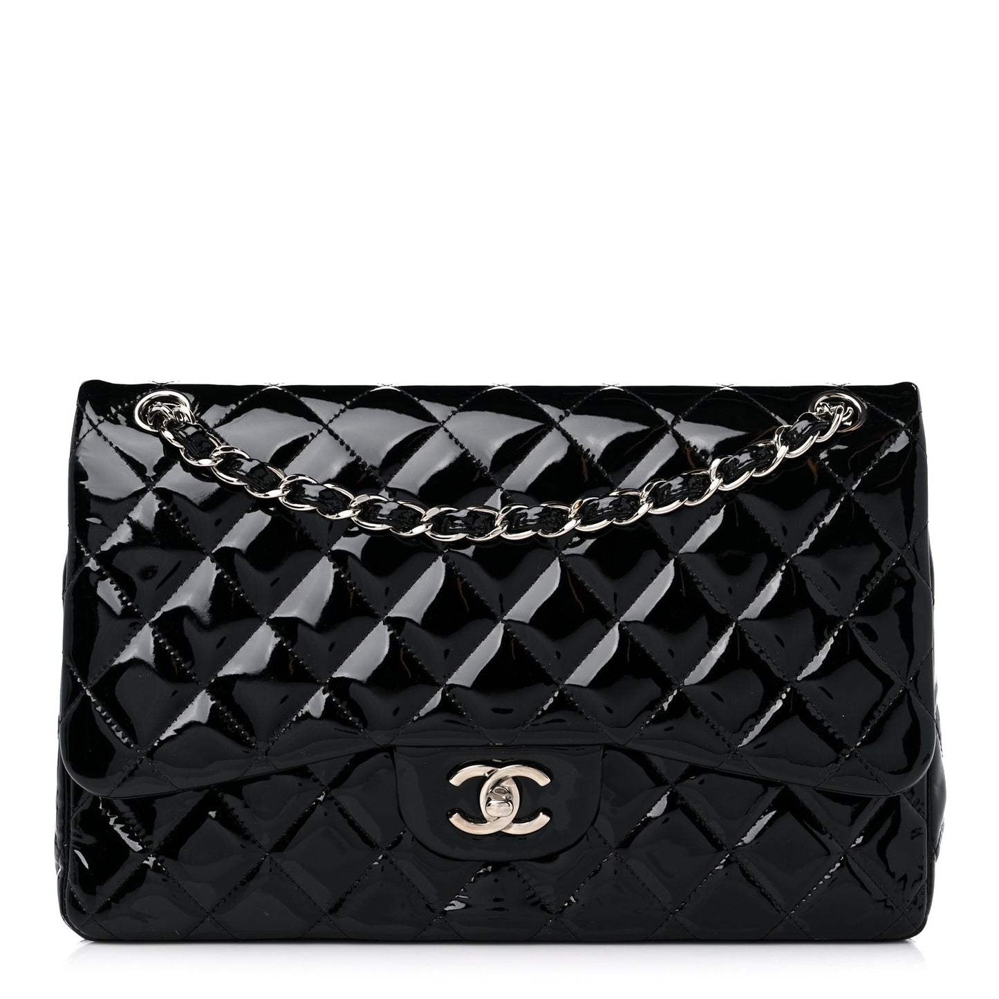 Patent Quilted Jumbo Double Flap Black
