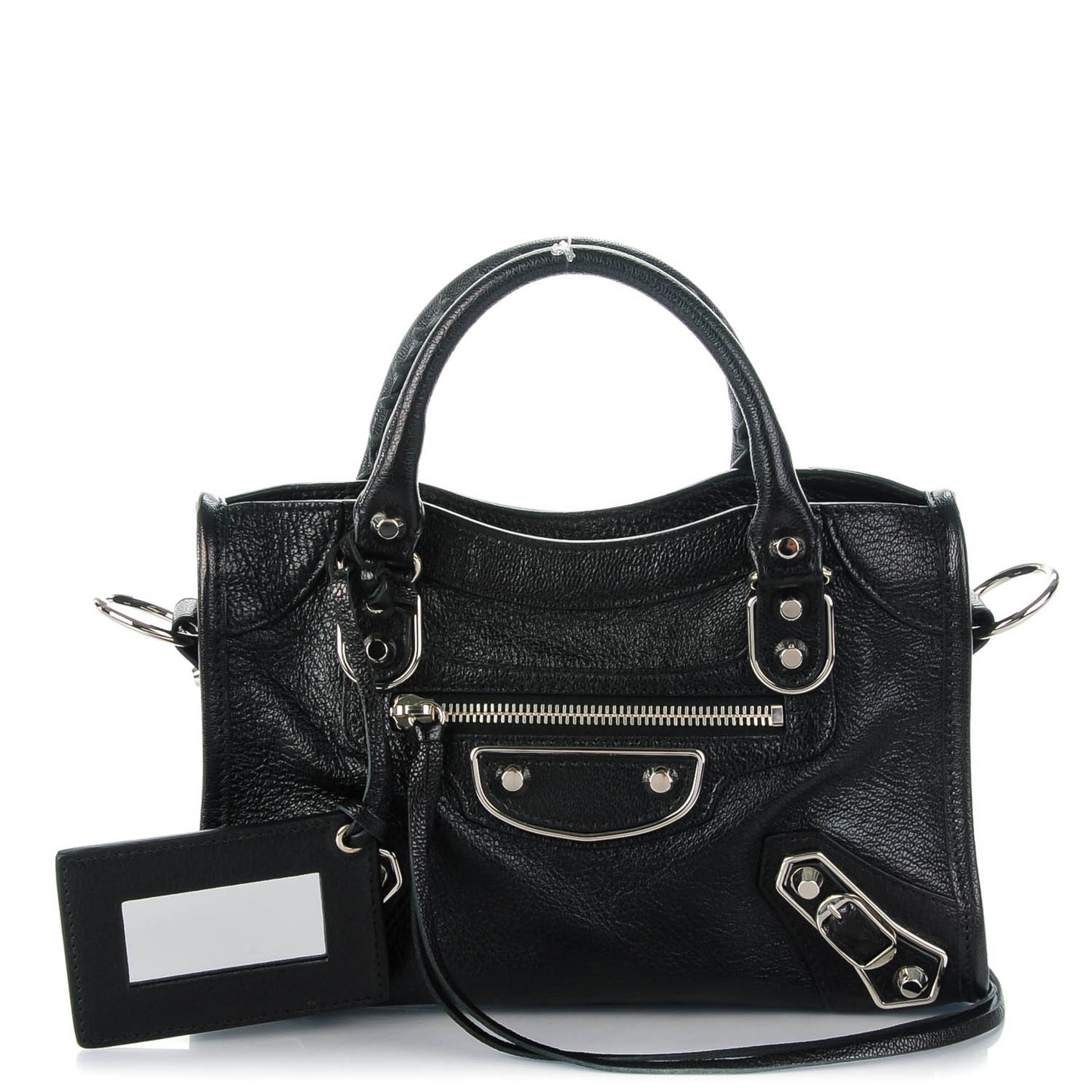 Chevre Silver Metallic Edge Hardware Mini City Black