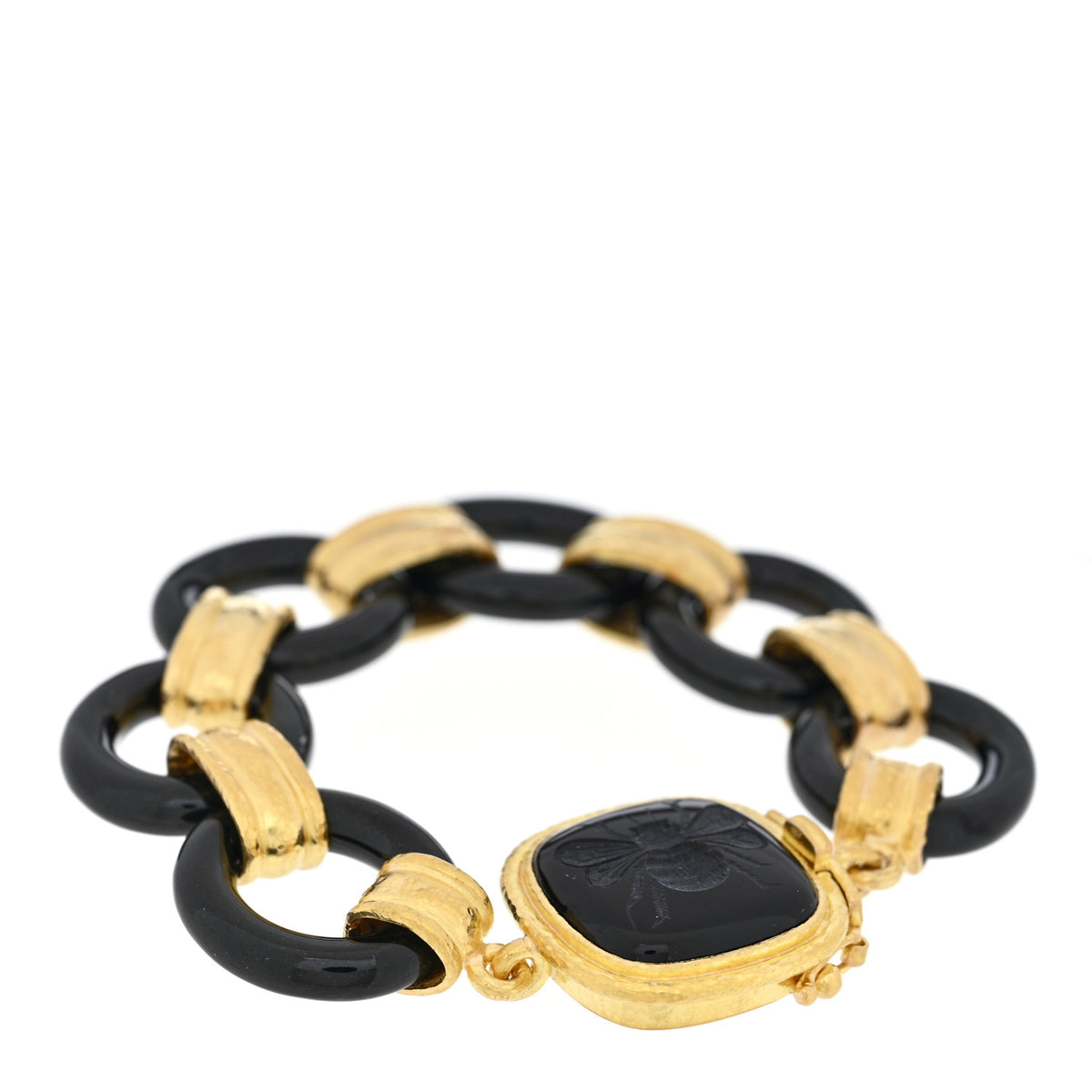 19K Yellow Gold Black Jade Bee Link Bracelet