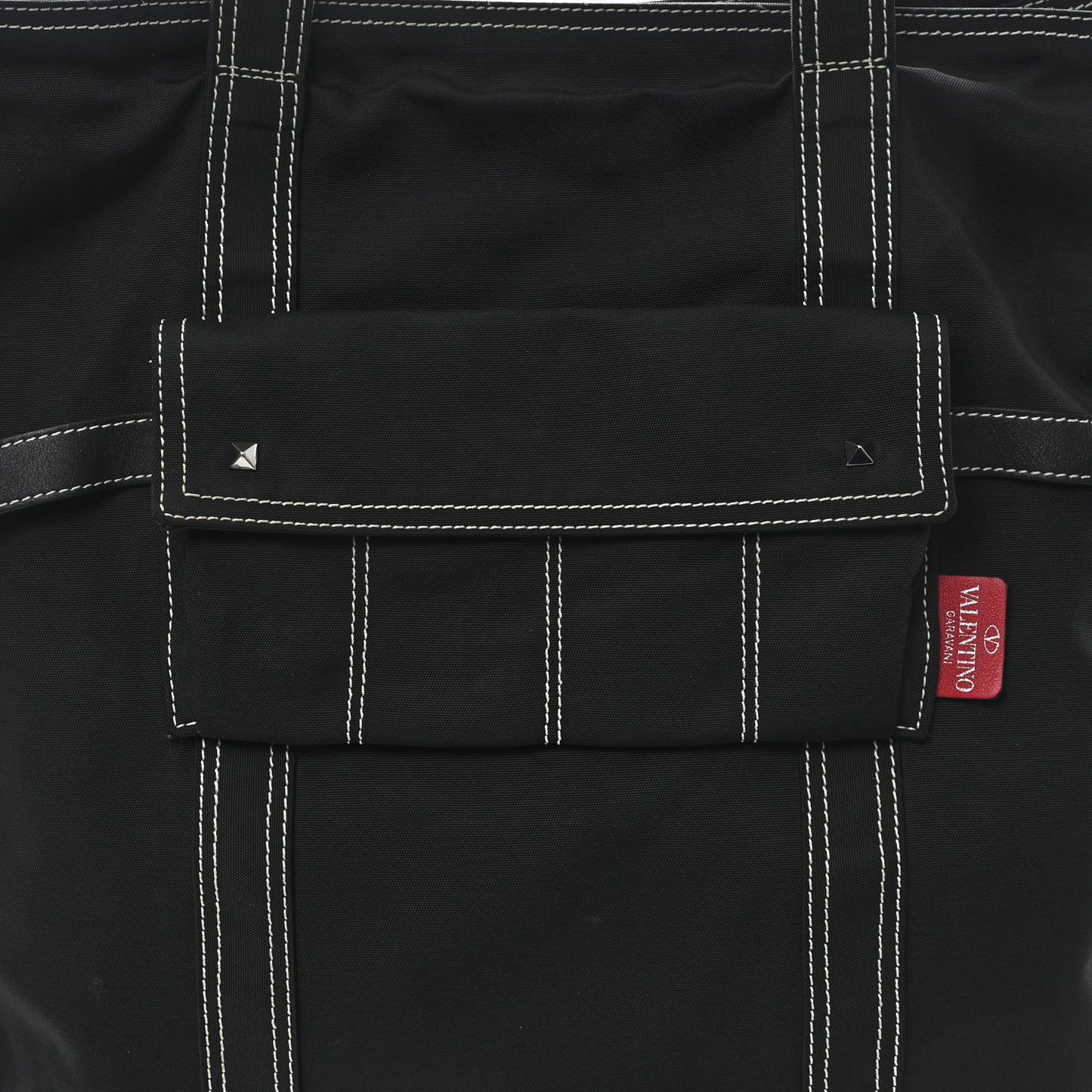 Canvas Calfskin Rockstud Large Tote  Black