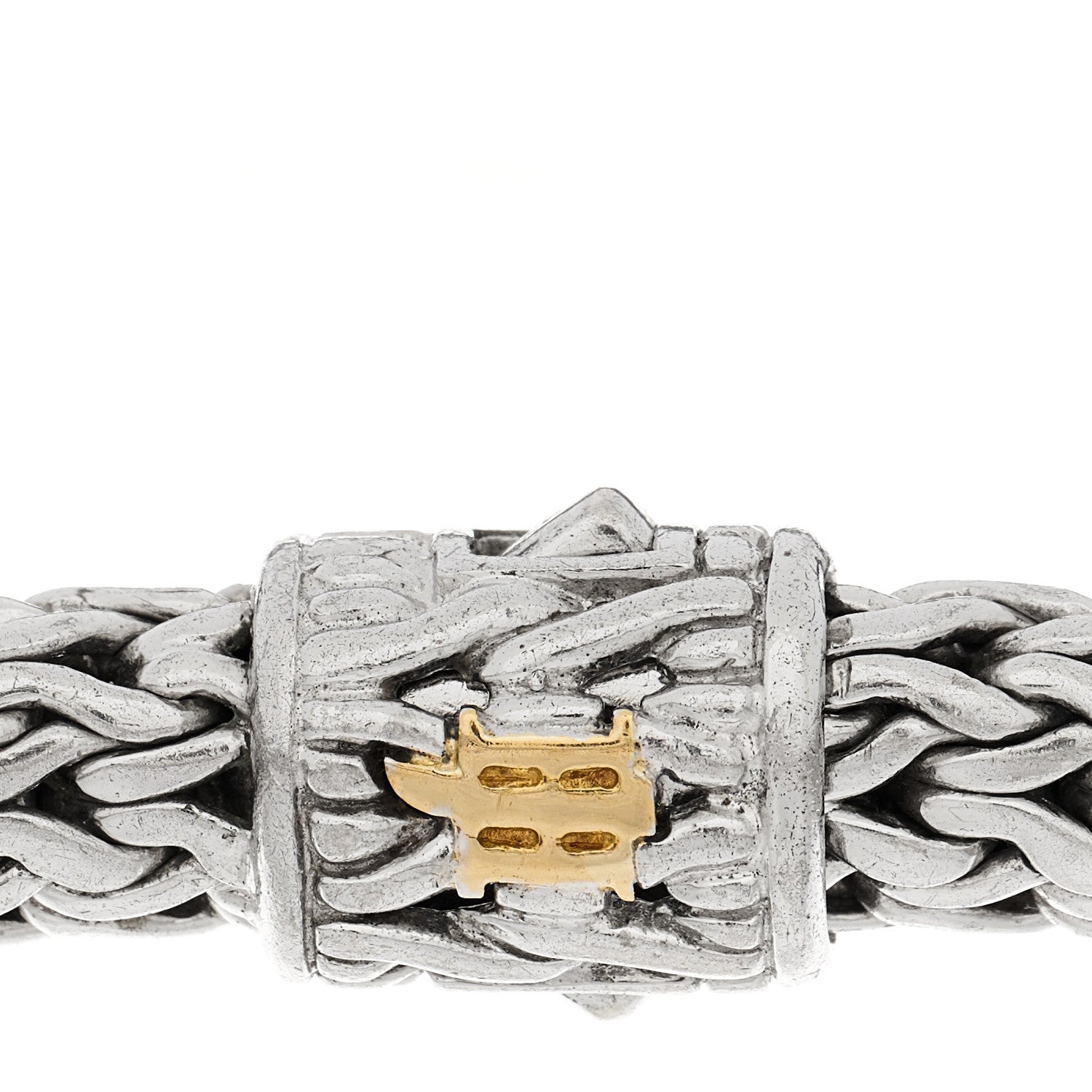 John Hardy Sterling Silver 18K Yellow Gold Diamond 7.5mm Classic Chain Bracelet 3 of 4