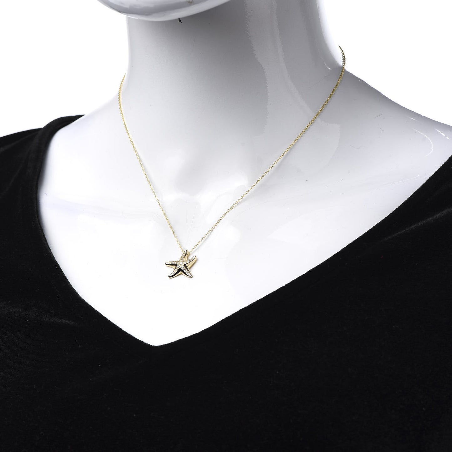 18K Yellow Gold Diamond 15mm Elsa Peretti Pave Starfish Pendant Necklace