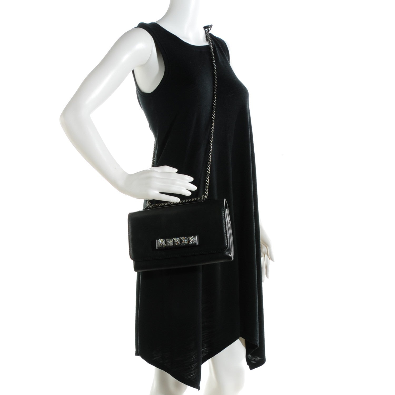Valentino Garavani Nappa Crystal Encrusted Studs Va Va Voom Shoulder Bag Black 2 of 8