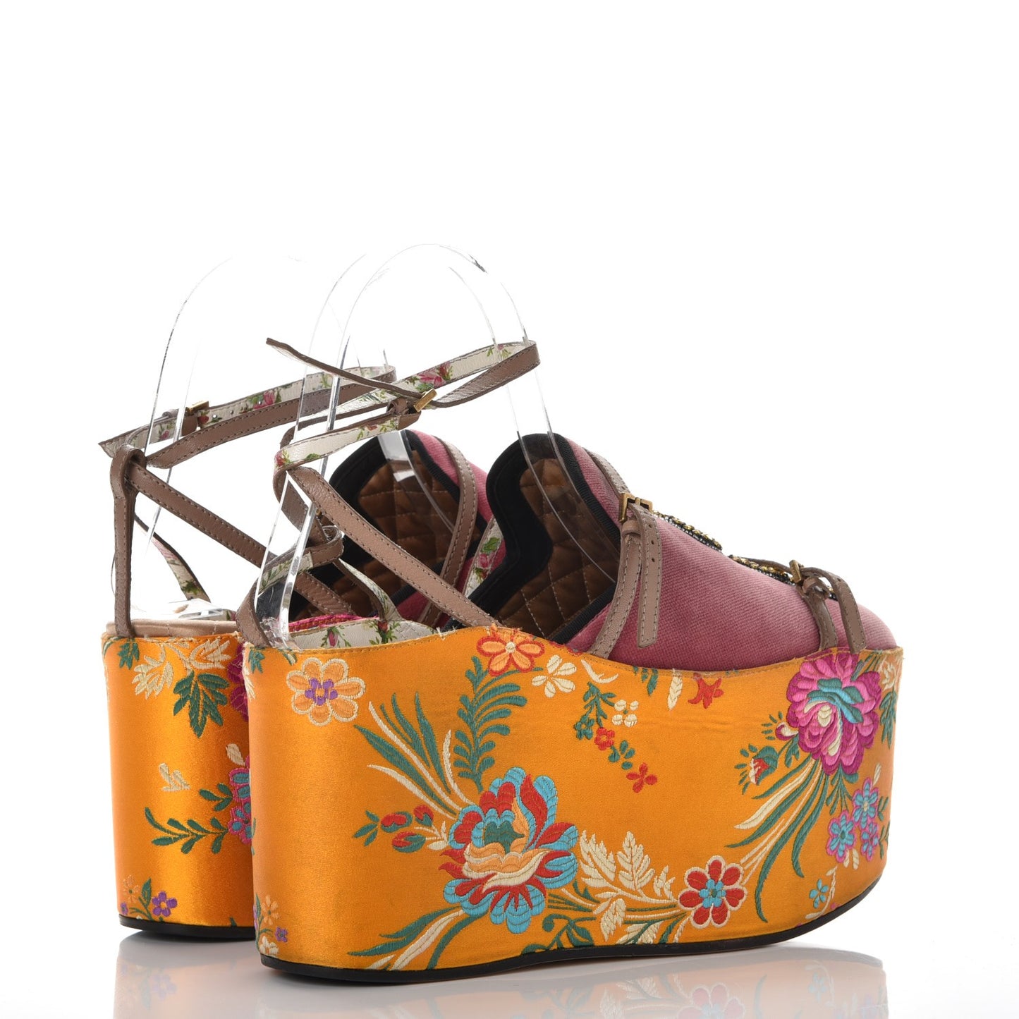 Velvet Silk Embellished Platform Detachable Slide 38 Tibet Red