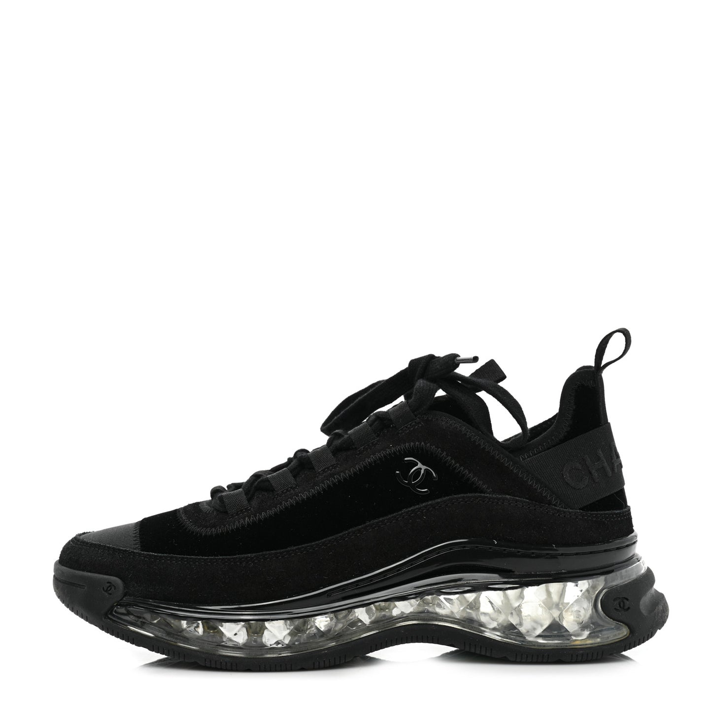 Suede Calfskin Velvet Grosgrain CC Sneakers 38.5 Black