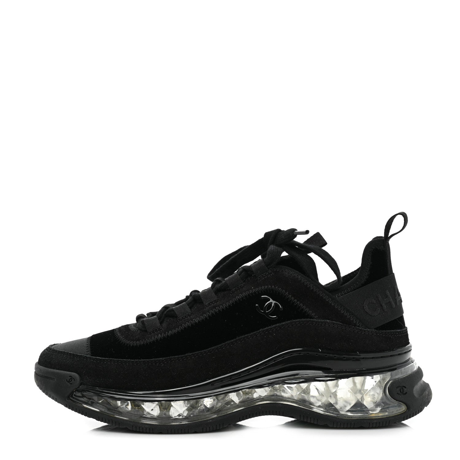 Chanel Suede Calfskin Velvet Grosgrain CC Sneakers 38.5 Black 1 of 8