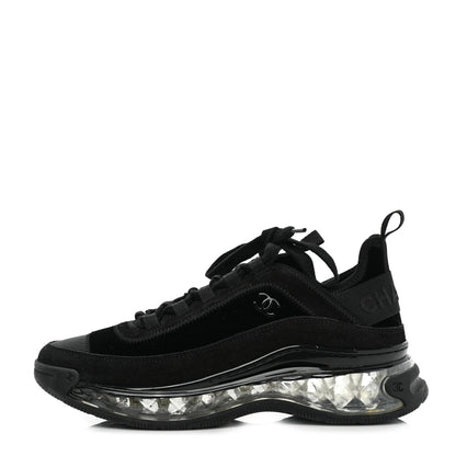 Chanel Suede Calfskin Velvet Grosgrain CC Sneakers 38.5 Black 1 of 8