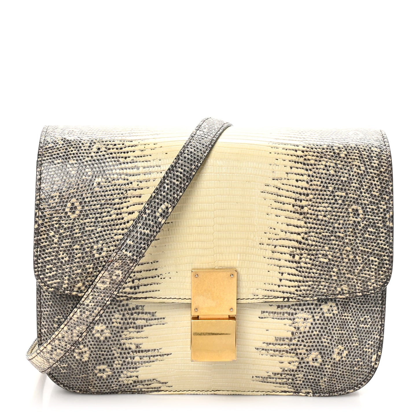 Lizard Medium Classic Box Flap Bag Natural