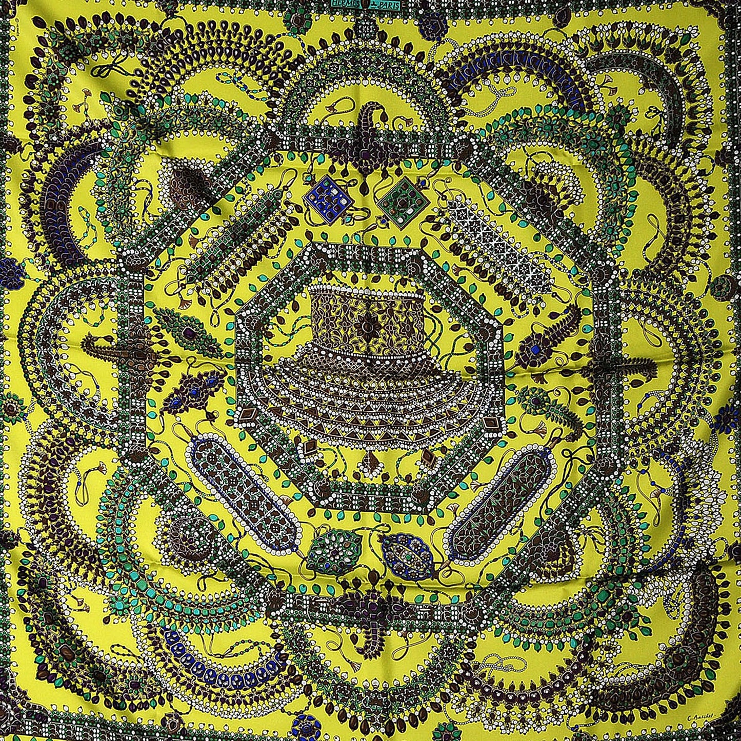 Silk Parures Des Maharajas Scarf 90 Jaune Fluo Vert Violet