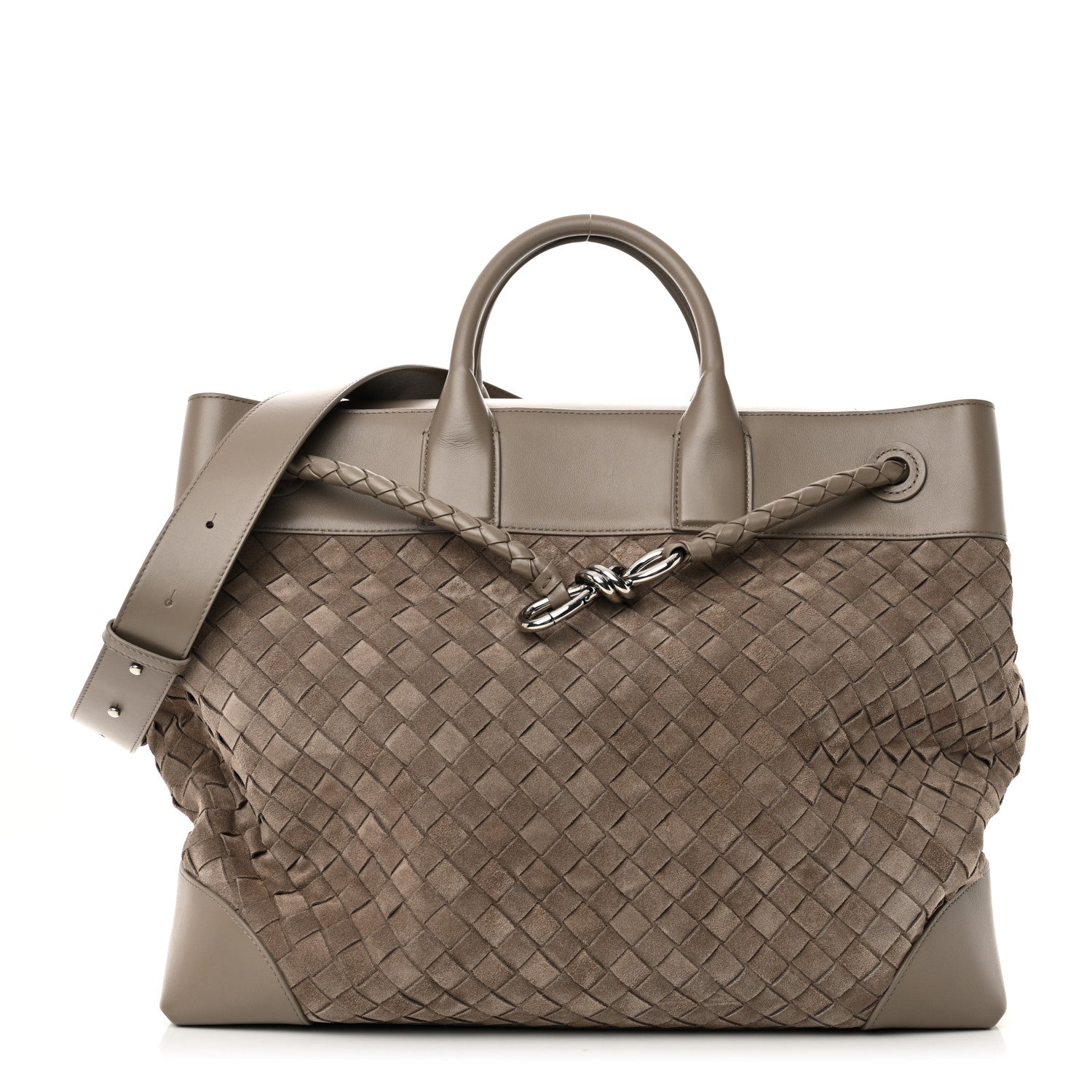 Bottega Veneta Suede Calfskin Intrecciato Andiamo Voyager Limestone 1 of 9