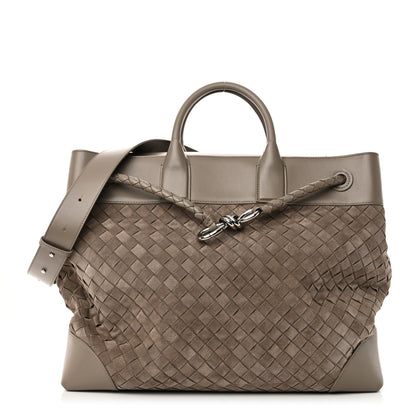 Bottega Veneta Suede Calfskin Intrecciato Andiamo Voyager Limestone 1 of 9
