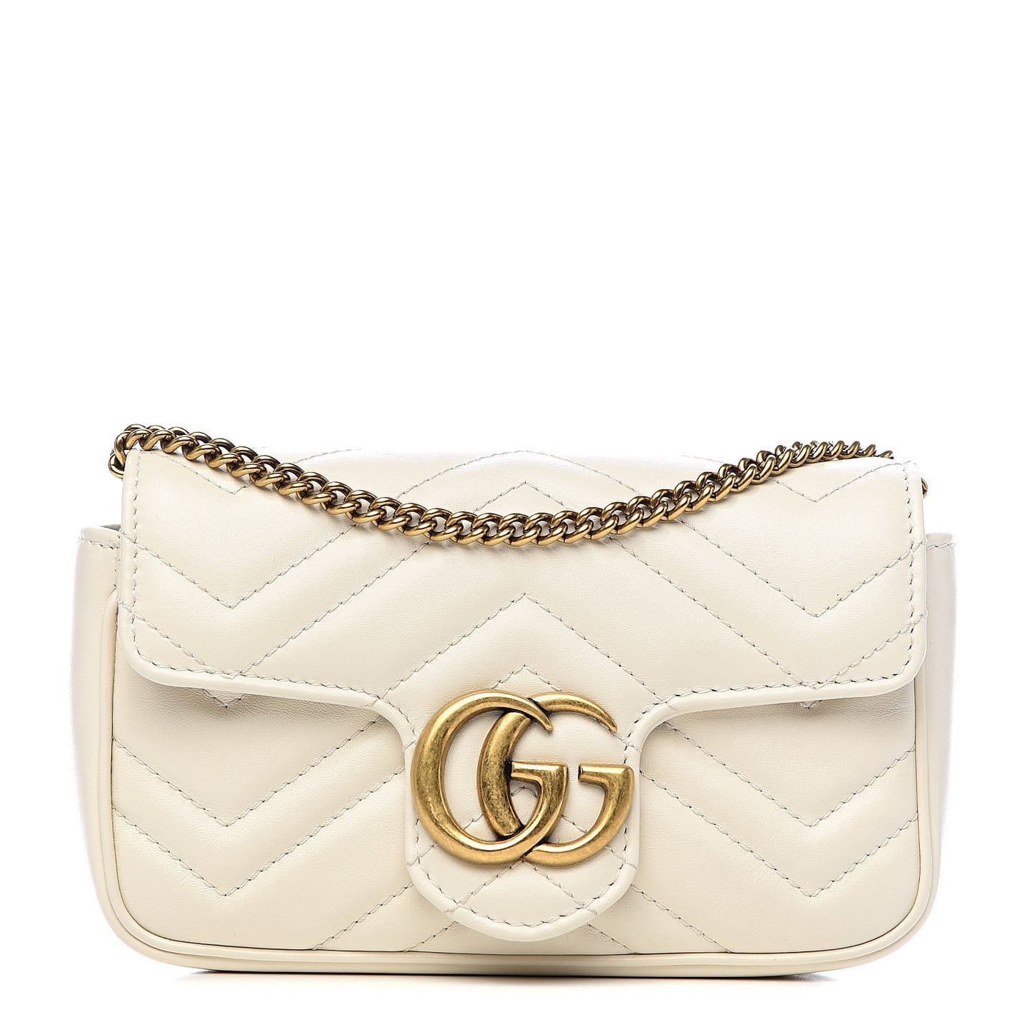 Calfskin Matelasse Super Mini GG Marmont Shoulder Bag White