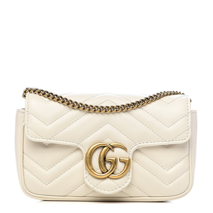 Gucci Calfskin Matelasse Super Mini GG Marmont Shoulder Bag White 1 of 12