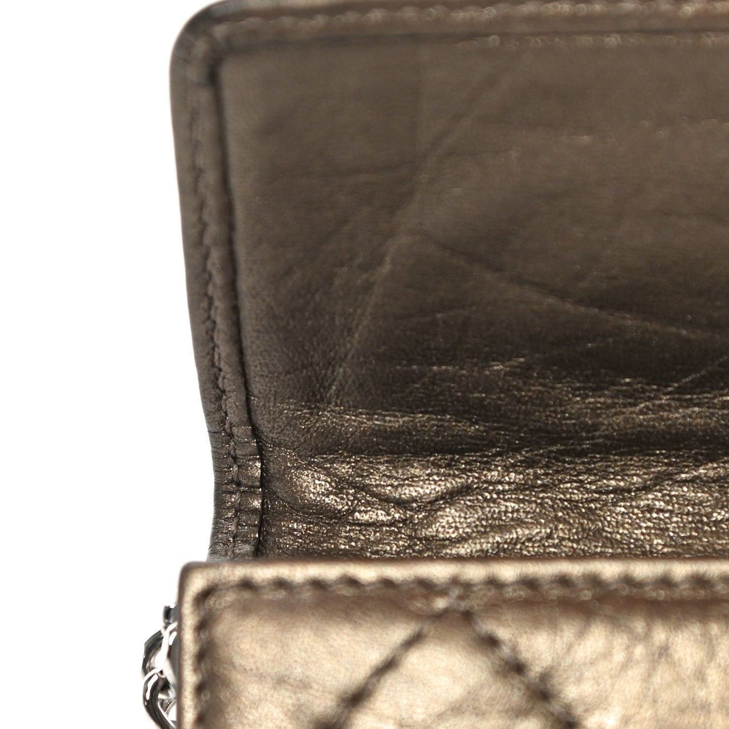 Metallic Calfskin Quilted Cambon Key Holder Case Bronze
