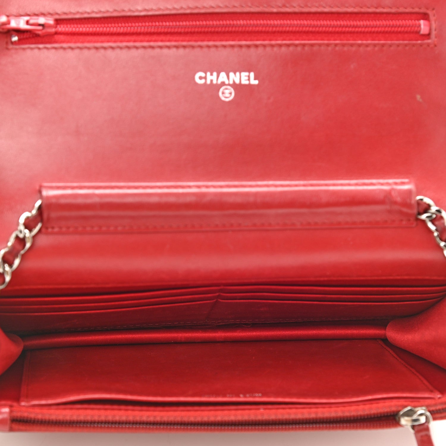 Chanel Lambskin Camellia Embossed Wallet On Chain WOC Red 5 of 13