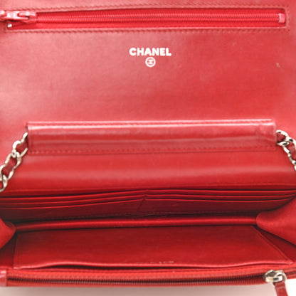 Chanel Lambskin Camellia Embossed Wallet On Chain WOC Red 5 of 13