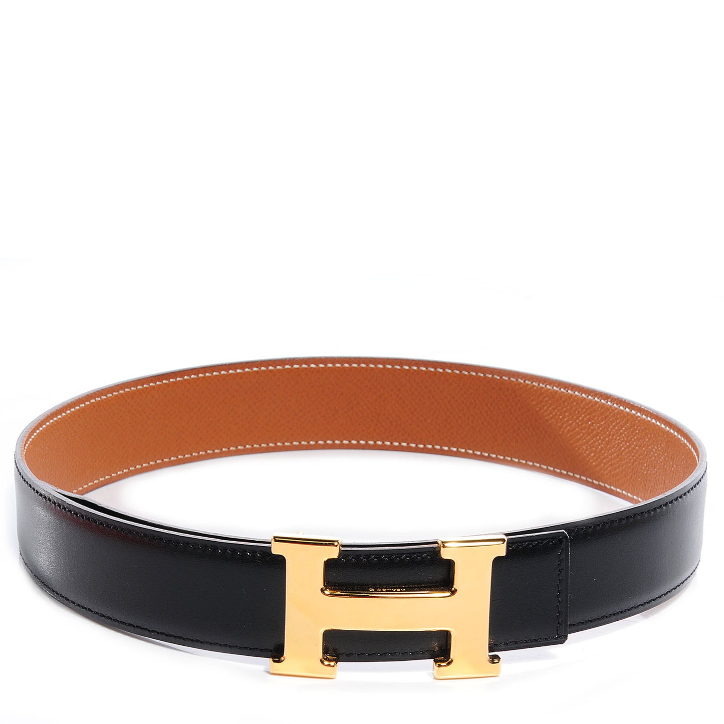Box Courchevel Reversible Constance Polished Gold 32mm H Belt 80 Noir Gold