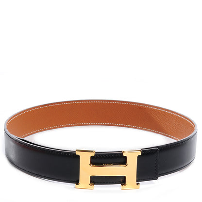 Hermes Box Courchevel Reversible Constance Polished Gold 32mm H Belt 80 Noir Gold 1 of 5