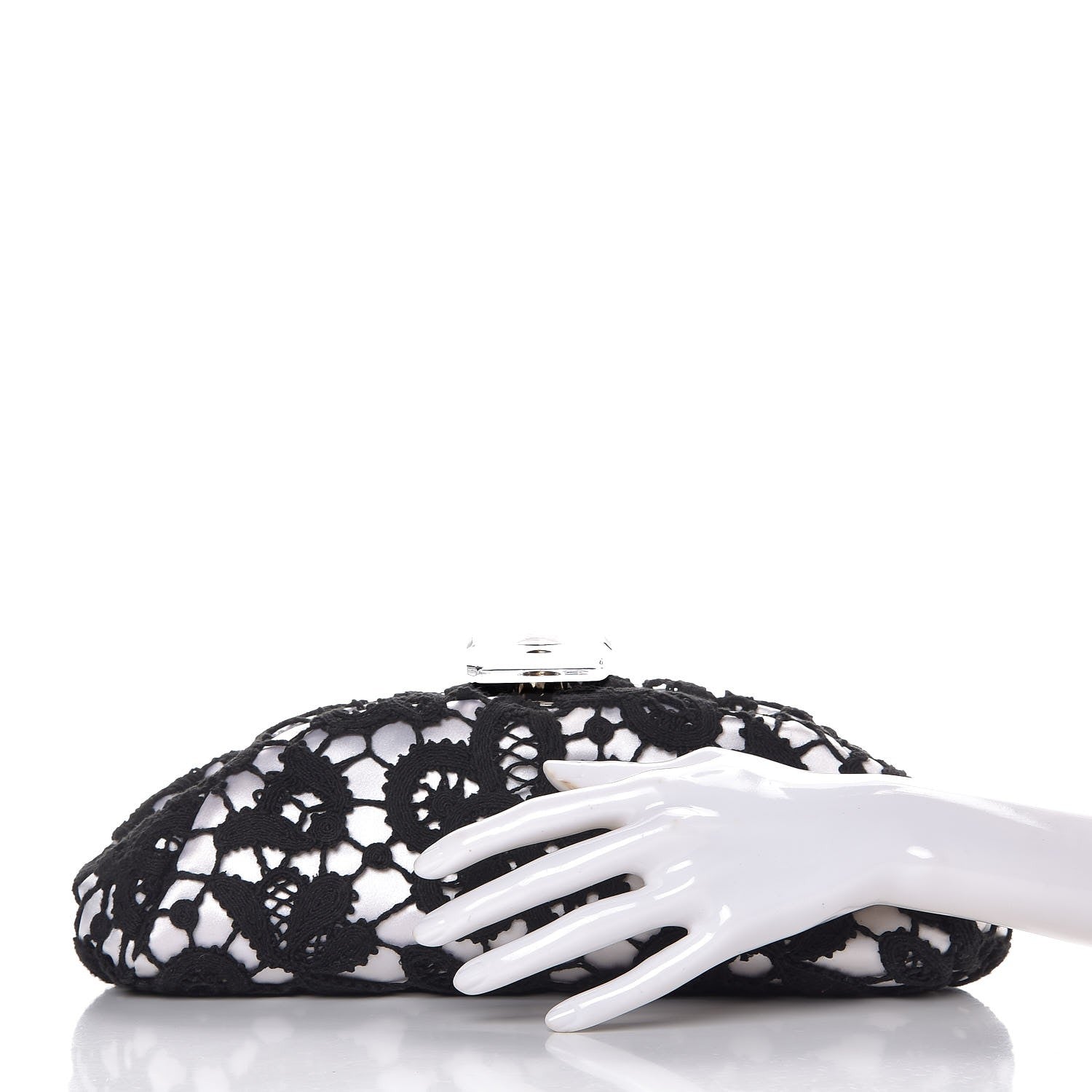 Chanel Lace Timeless Perfume Bottle Top Clutch Black White 2 of 8