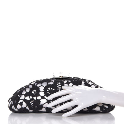 Chanel Lace Timeless Perfume Bottle Top Clutch Black White 2 of 8