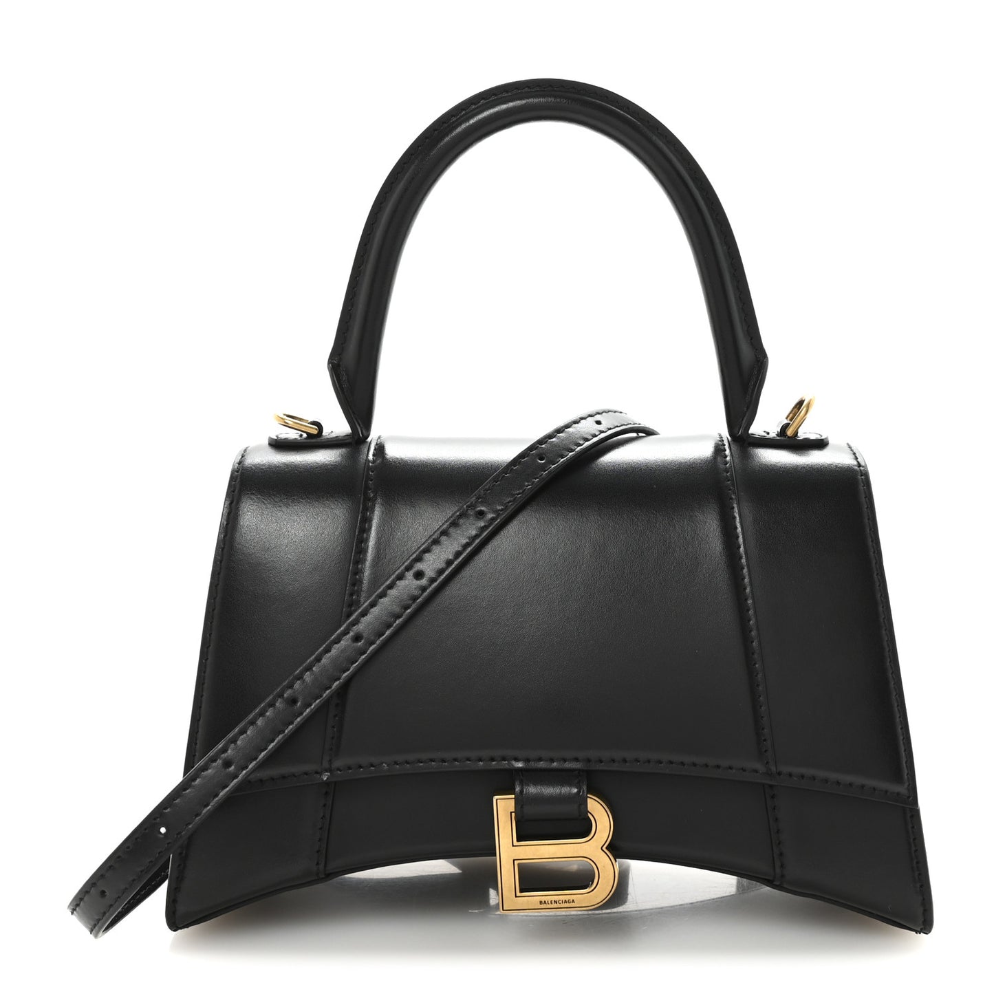 Shiny Box Calfskin Small Hourglass Top Handle Bag Black