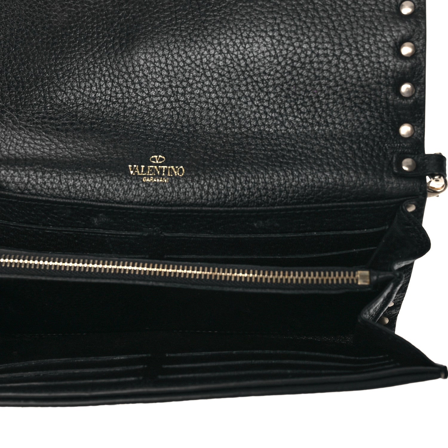 Valentino Garavani Metallic Pebbled Calfskin Rockstud Flap Wallet On chain Platino 4 of 10