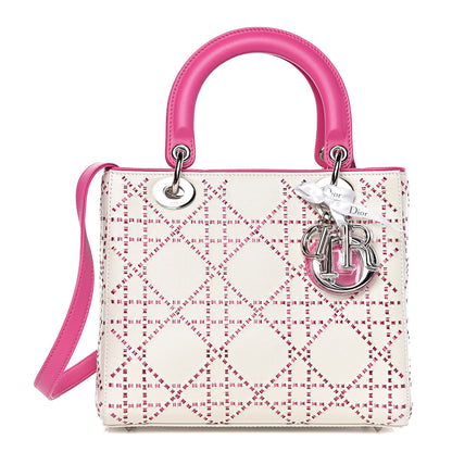 Christian Dior Lambskin Stitched Cannage Medium Lady Dior Pink White 1 of 9