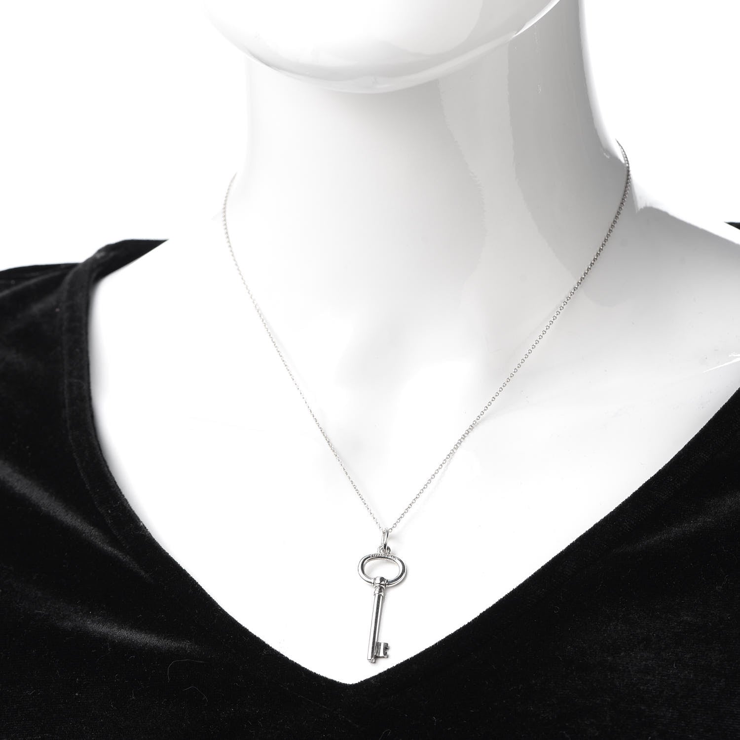 Tiffany Sterling Silver Oval Key Pendant Necklace 2 of 5