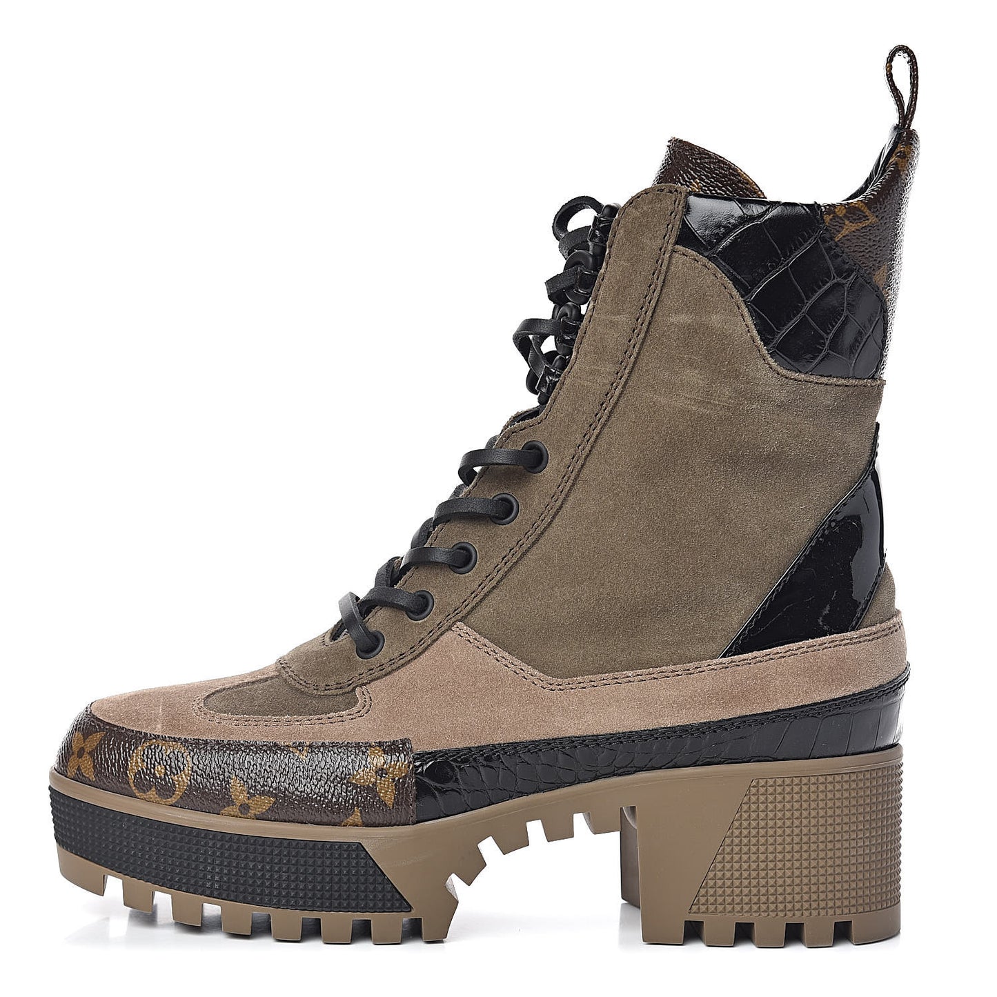 Suede Calfskin Monogram Laureate Platform Desert Boots 36.5 Taupe