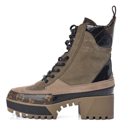 Louis Vuitton Suede Calfskin Monogram Laureate Platform Desert Boots 36.5 Taupe 1 of 9