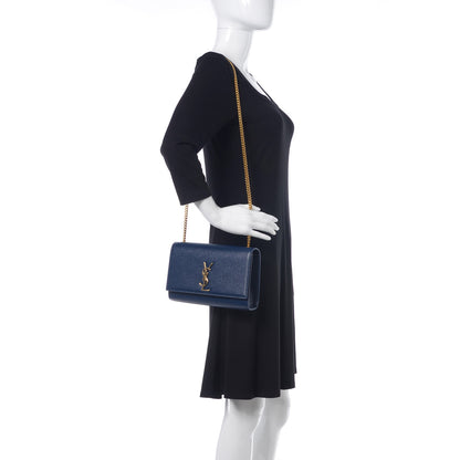 Saint Laurent Grain De Poudre Medium Classic Monogram Kate Satchel Denim Blue 2 of 9