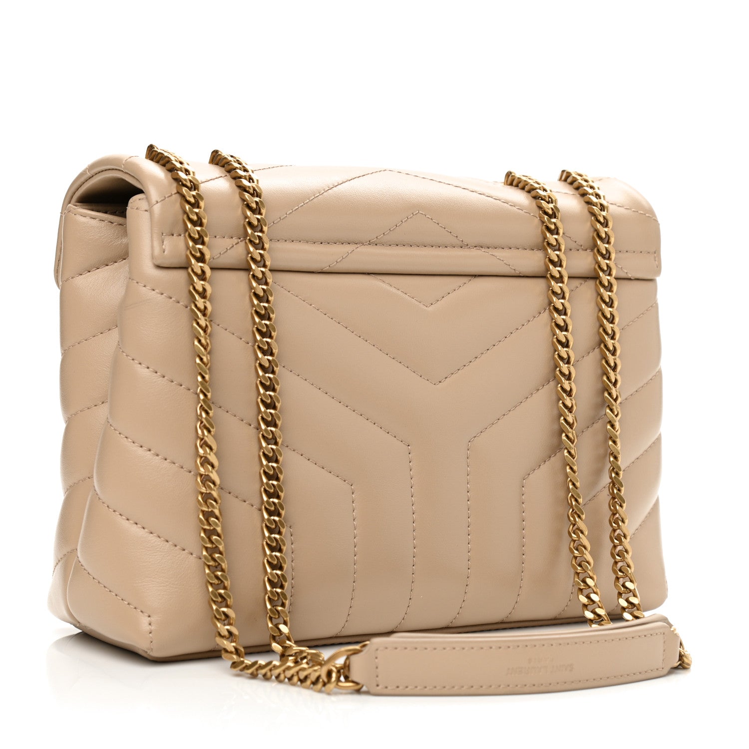 Saint Laurent Calfskin Y Quilted Monogram Small Loulou Chain Satchel Dark Beige 3 of 8