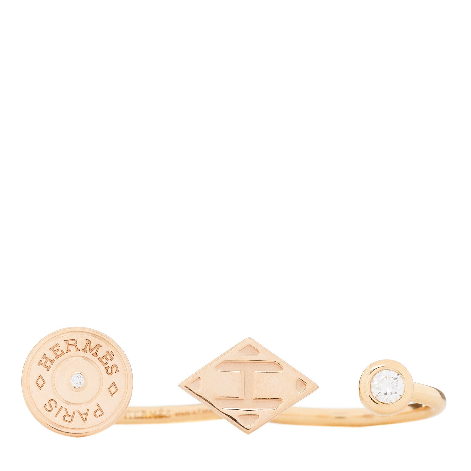 Hermes 18K Rose Gold Diamond Gambade Double Ring 52 6 1 of 5