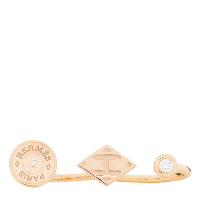 Hermes 18K Rose Gold Diamond Gambade Double Ring 52 6 1 of 5